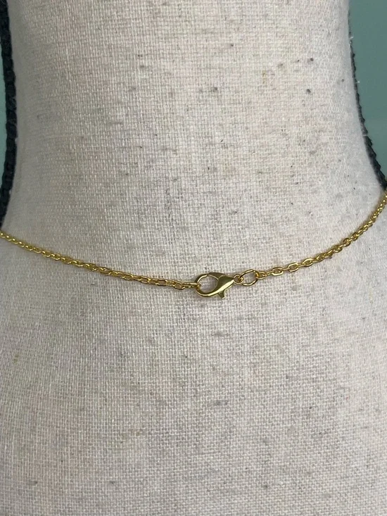 Blue Rectangular Stone Pendant Necklace with Gold Wire Wrap - Picture 4 of 4